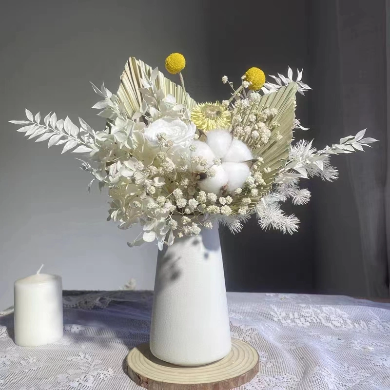 Al por mayor flores secas hechas a mano con jarrones de algodón para la decoración del hogar