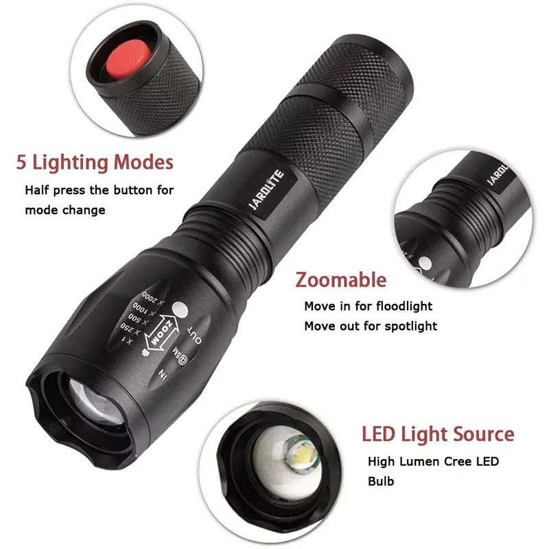 Jetshark LED Aluminum Alloy Telescopic Zoom USB Charging Searchlight Long-Range Outdoor Strong Light Flashlight