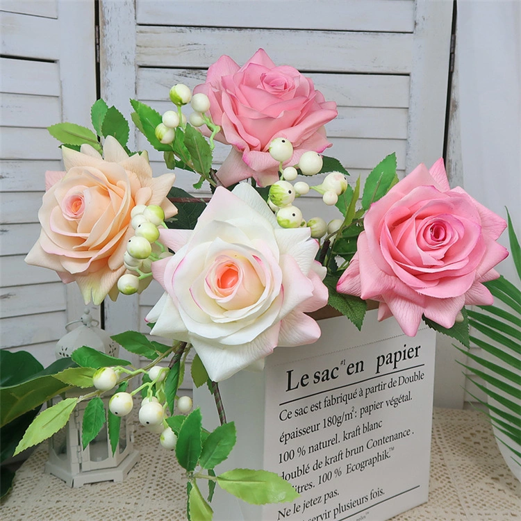 Echte Berührung Blumen Rote Rose Seide Künstliche Blumen für Hochzeit Dekoration