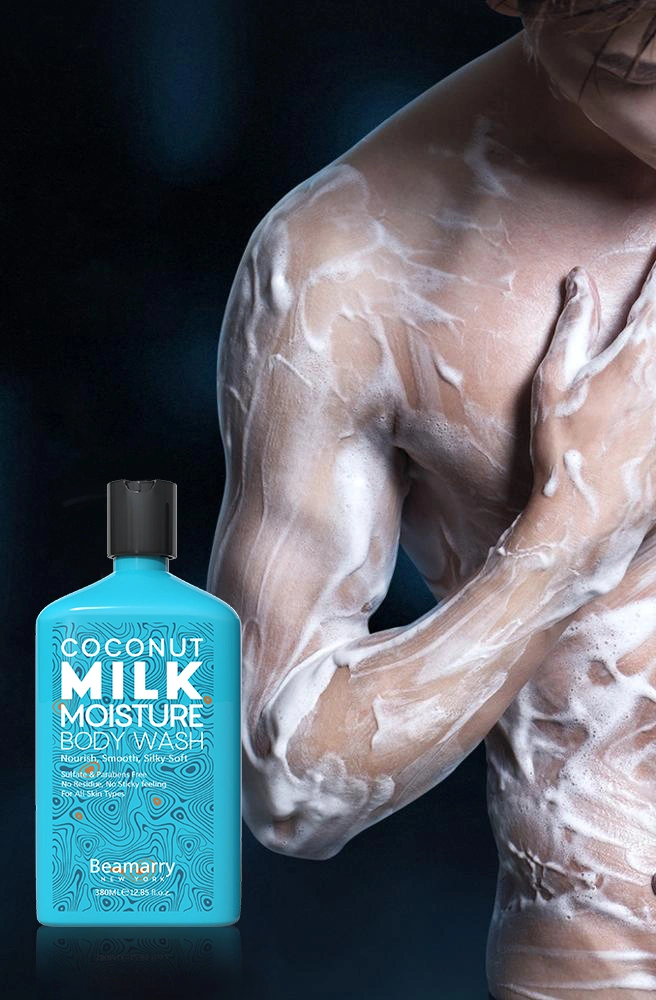 OEM Private Label Atacado Body Care Natural orgânico Coconut Milk Corpo de gel de banho Perfume com gel de banho de iluminação vegano, esfoliação corporal Lavar