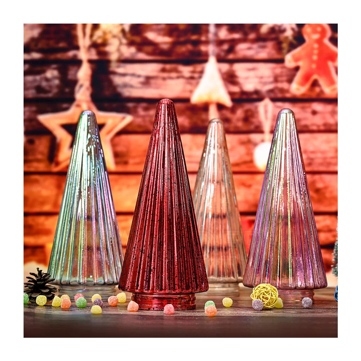 New Year Decoration Glass Christmas Tree Ornaments LED Christmas Tree Lighting