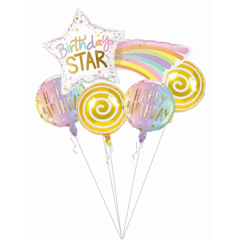 5PCS in 1 Foil Helium Balloon Set for Colour-Themed Happy Birthday Parties