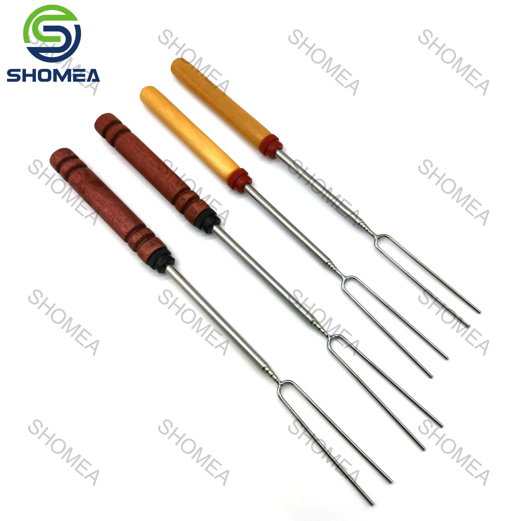 Shomea Customized Stainless Steel Telescopic Fork with Wooden Handle