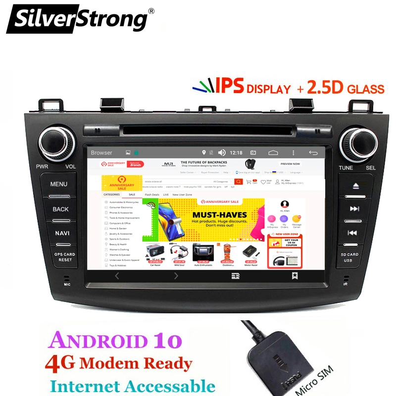 Silverstrong 4G modem Android 10.0 car DVD pour Mazda 3 Axla 4G SIM voiture Multimédia Mazda 3 Bluetooth 4.0 WiFi Option TPMS