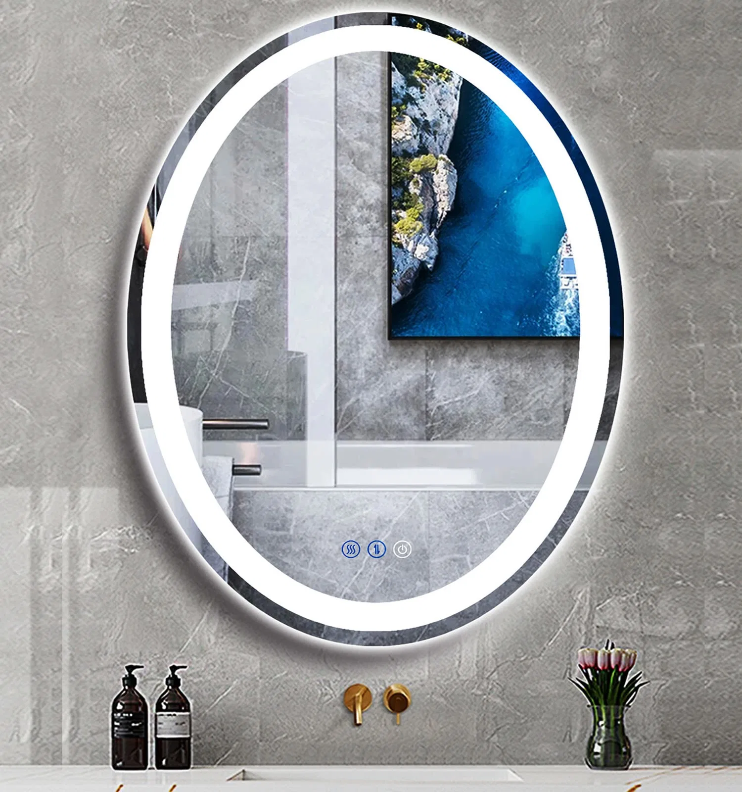 Miroir LED éclairé mural pour salle de bains, certifié CE/UL/cUL, pour hôtel, salon, mobilier avancé, fournitures de bain à domicile.