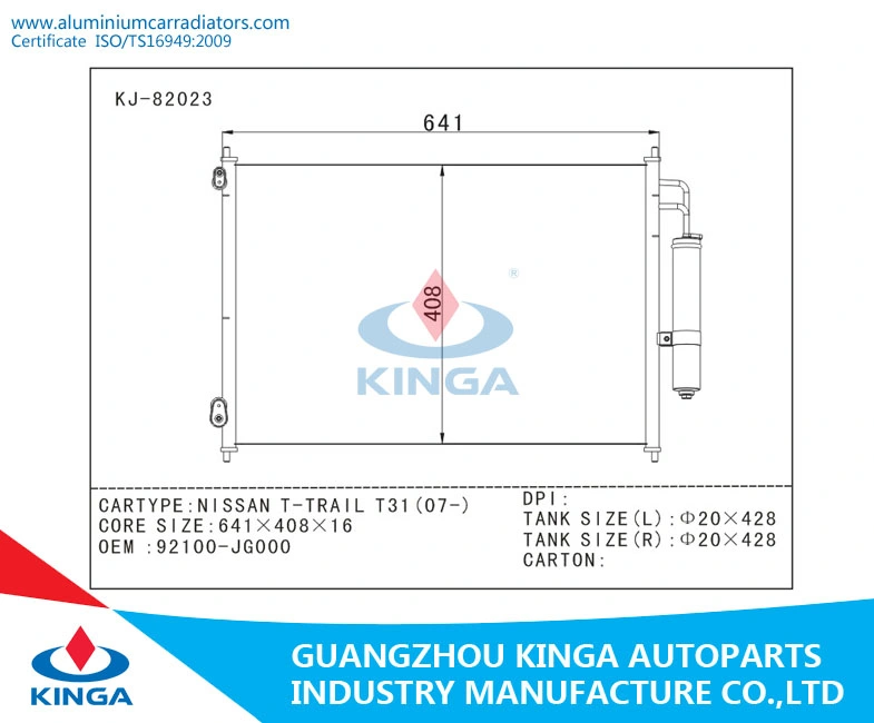 Condensador de aire acondicionado para Nissan X-Trail T31 OEM 92100-Jg000