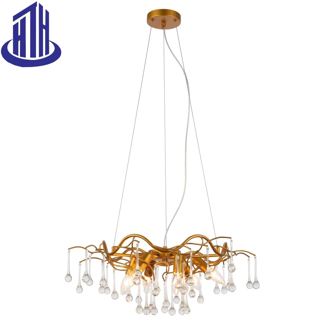 Pendant Light Luxurious Indoor Living Room Restaurant Hotel Project Decoration Water Drop Crystal Pendant Light (8898-6)