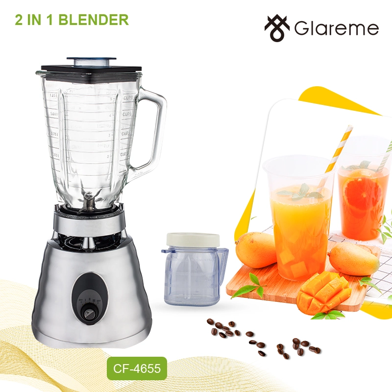 Metal Chrome Housing Blender with Ice Crushing Blade Juicer Mixer Household Kitchen Smoothie Blender with Glass Jar