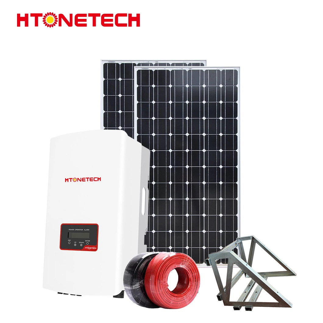 Htonetech Solar Invertor Hybrid Dual Face System 400W Full Black Paneles solares China Factory 8kW 10KW 15kW 200 kW on Sistema de energía solar de la red