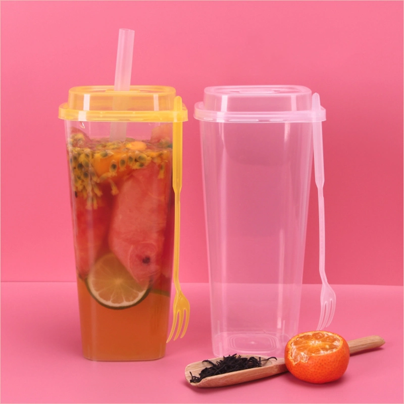 Promotional PP Square Plastic Milkshake Bubble Milk Tea Cups with Lid