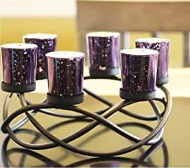 Black Iron Table Centerpiece Candle Holder Various Color Glass Votive Cups