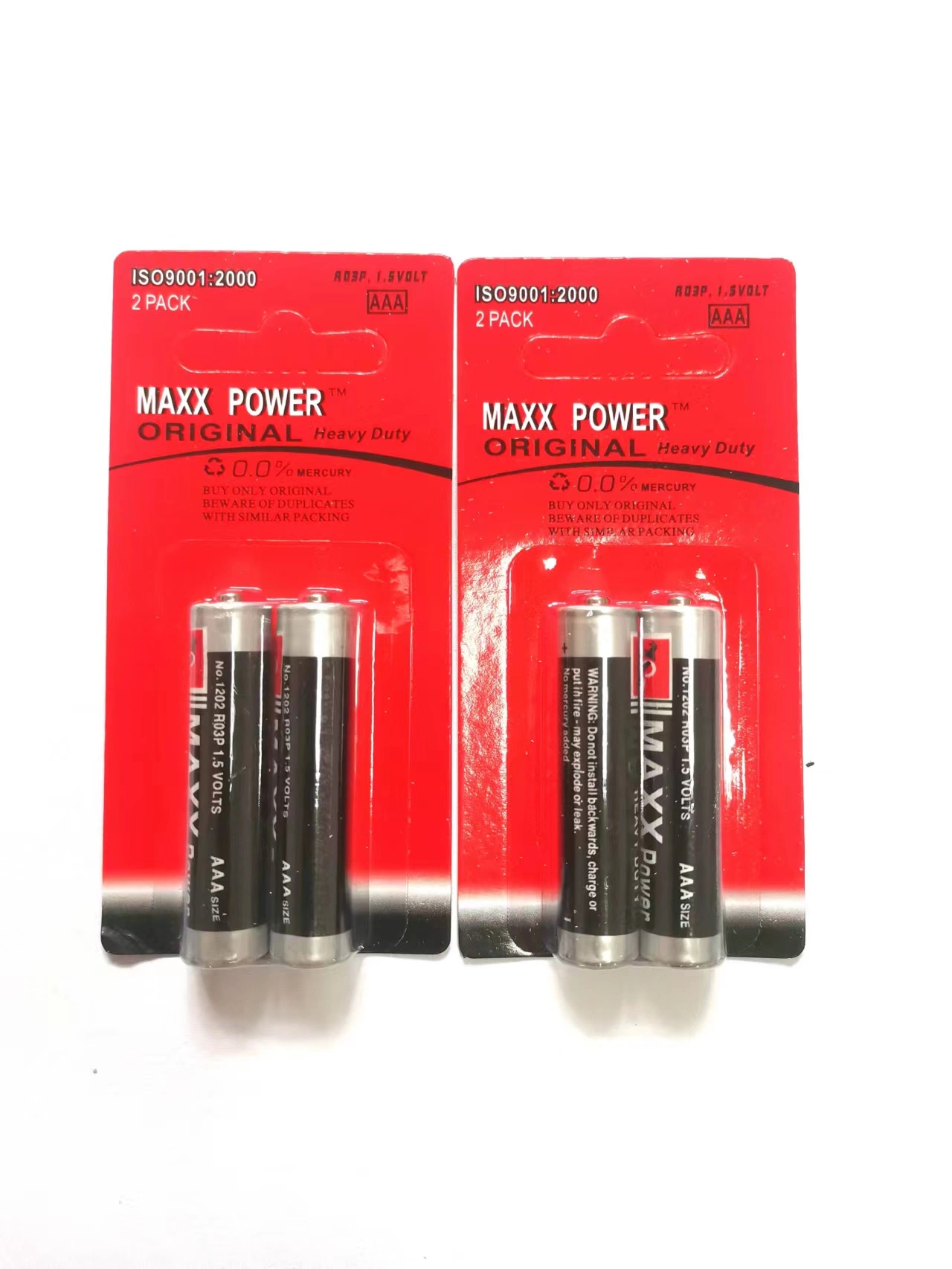 AAA 1.5V R03 Um-4 2PCS Blister Card Pack Carbon Zinc Battery Dry Battery Battery Cell High quality/High cost performance  Long Life Maxx Power