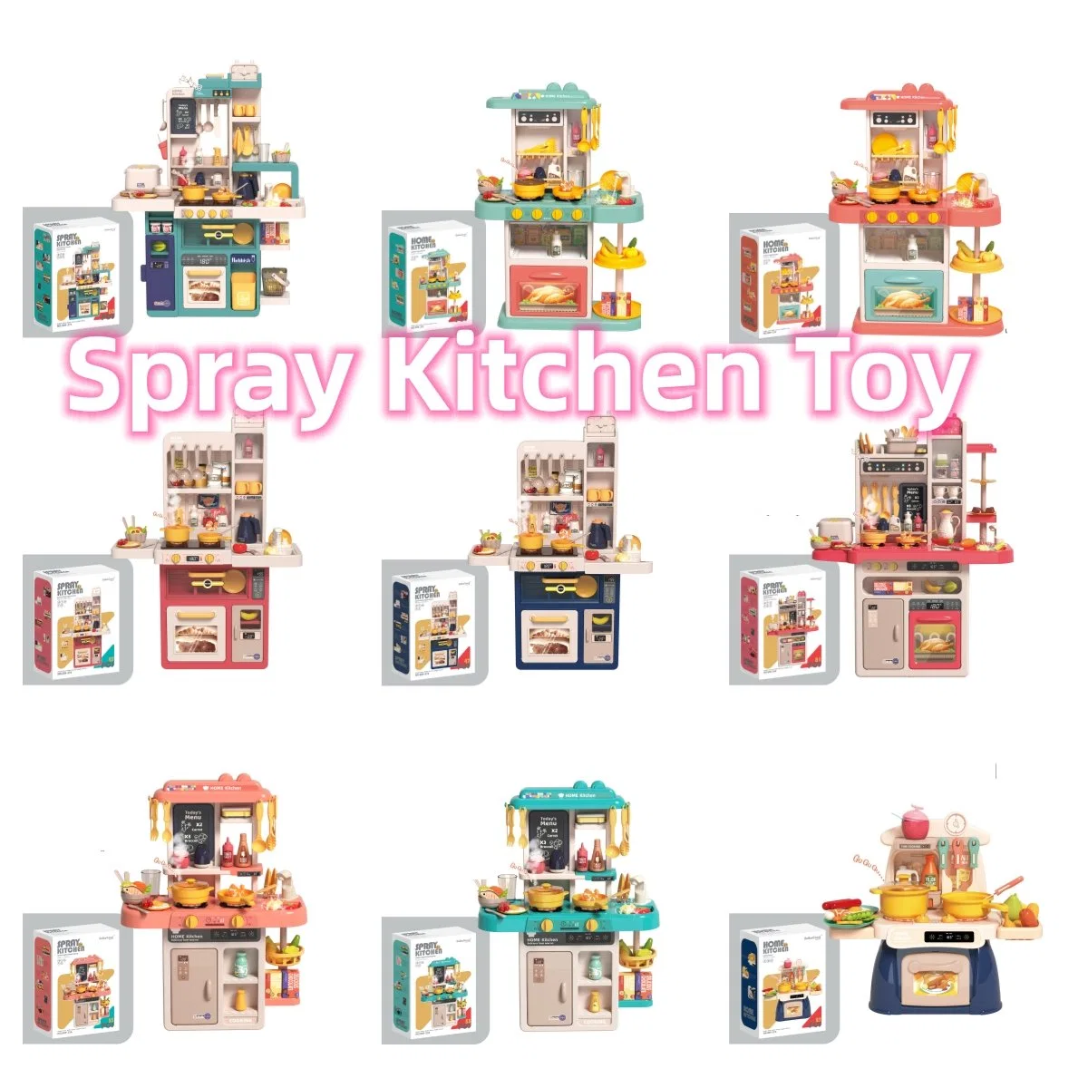 Spray Music Kitchen Toys with Vegetables Oven Fridge Writing Board Children Simulation Sound Faucet Kitchen Toy Set Child Pretend Play Sets Children Baby Bigtoy