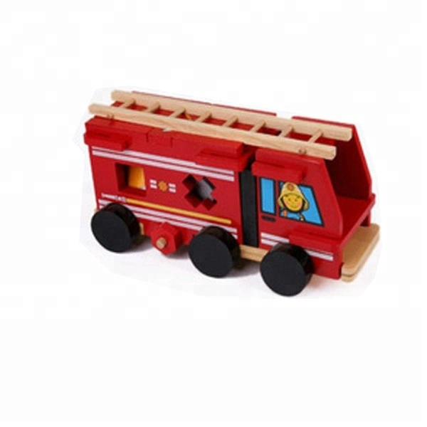 Wooden Fire Engine Toys, Building Blocks Toys Fire
