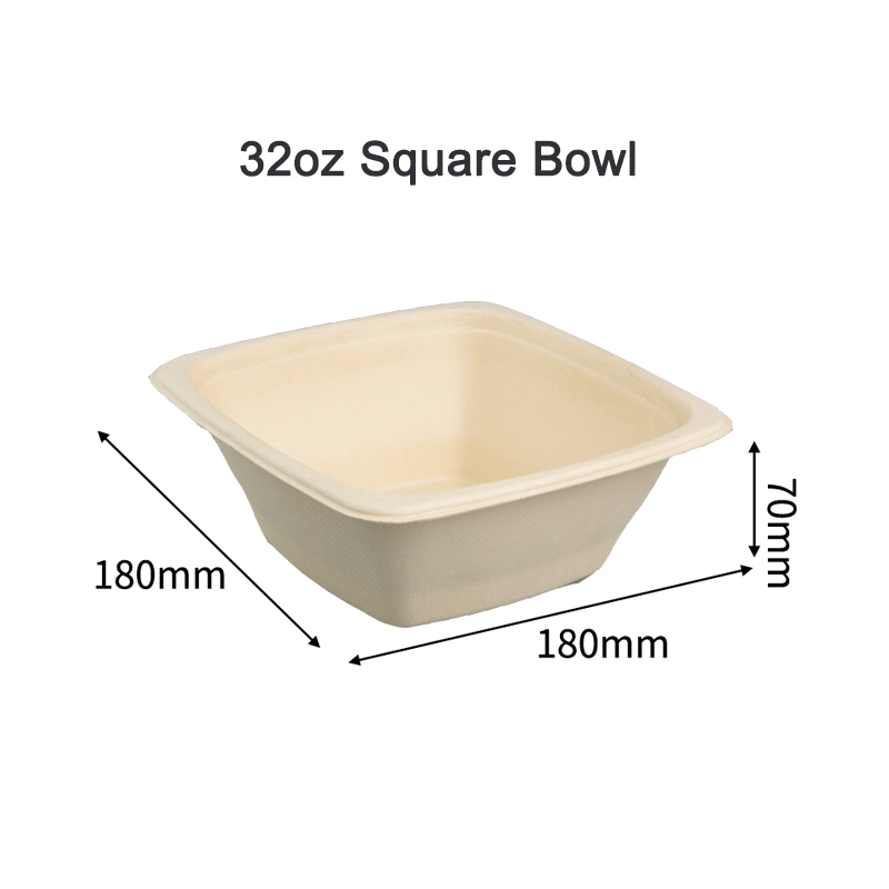 100% Biodegradable Disposable Tableware Dinner Pasta Takeaway Soup Eco-Friendl 48oz Bagasse Food Bowl