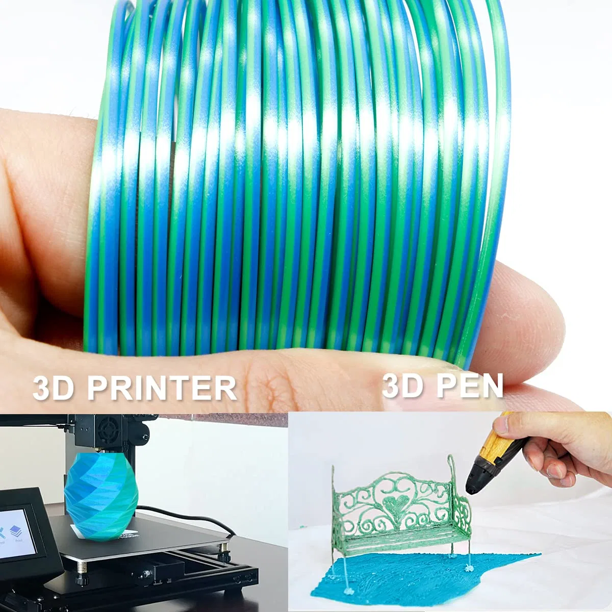 High Quality 3D Printers Dual Color Blue-Green Silk PLA Filaments Children 3D Idrawing Pens DIY Filaments 3D Printing Gifts Materials 1.75mm 1000g