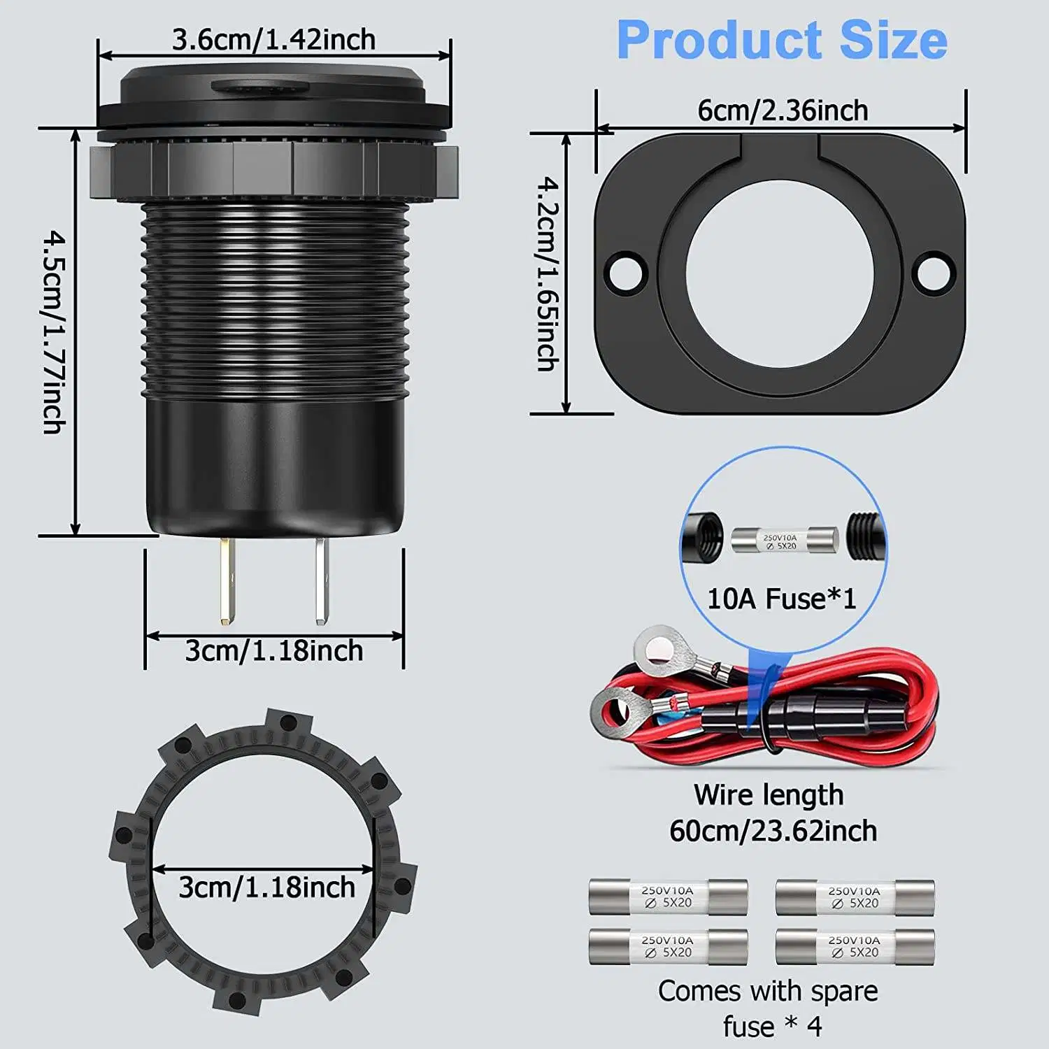 Chargeur USB pour voitures 12V 24V Digital QC30 Pd Dual USB Quick Charge Interrupteur Onoff