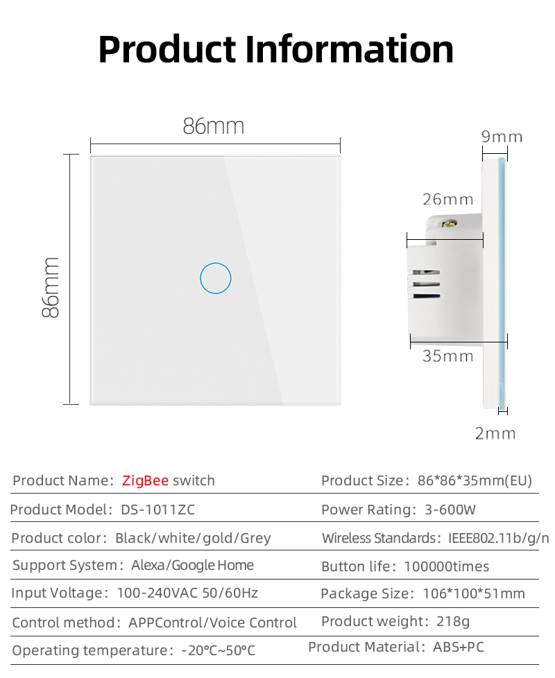 WiFi Bluetooth Dual Mode Switch EU Style 86 Type Single Fire Zero Fire Generic Version APP Timing Alexa Voice