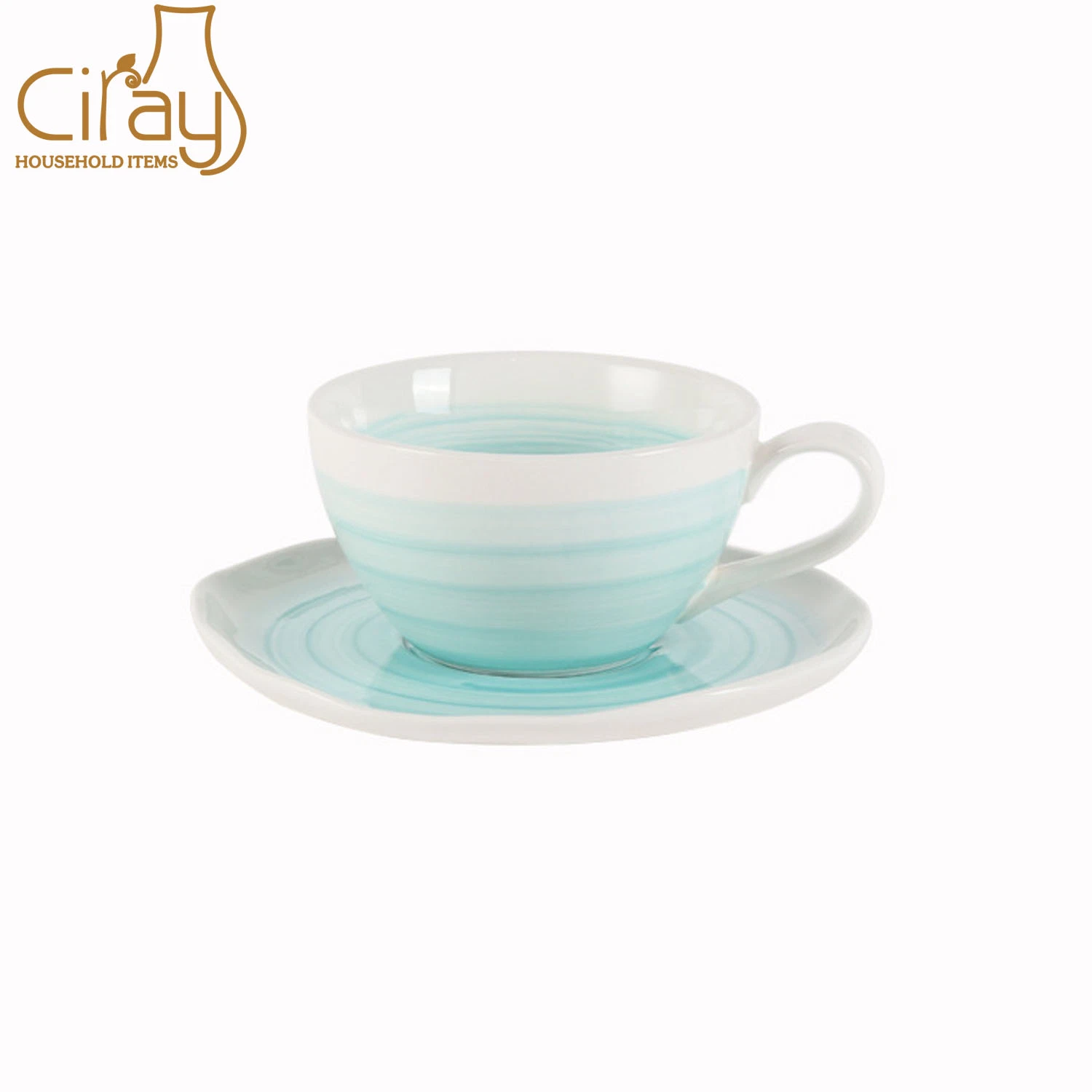 280ml Hand-Painted Irregular Graded Color Ceramic Coffee Cup and Saucer Set