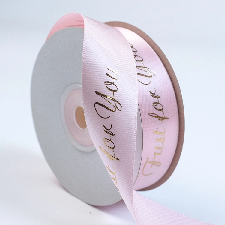 Handmade DIY Ribbon Custom Logo Gold Foil Printed Silk Solid Recycled Satin Fabric Ribbon for Gift Wrap