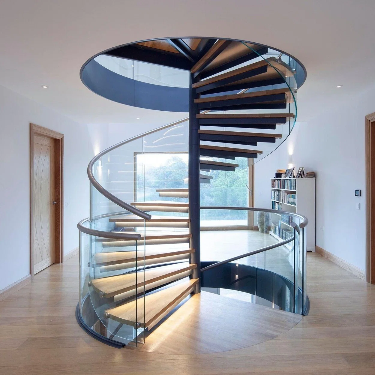 Modern Steel Wood Floating Stairs with LED Hidden Stringer Cantilevered Staircase