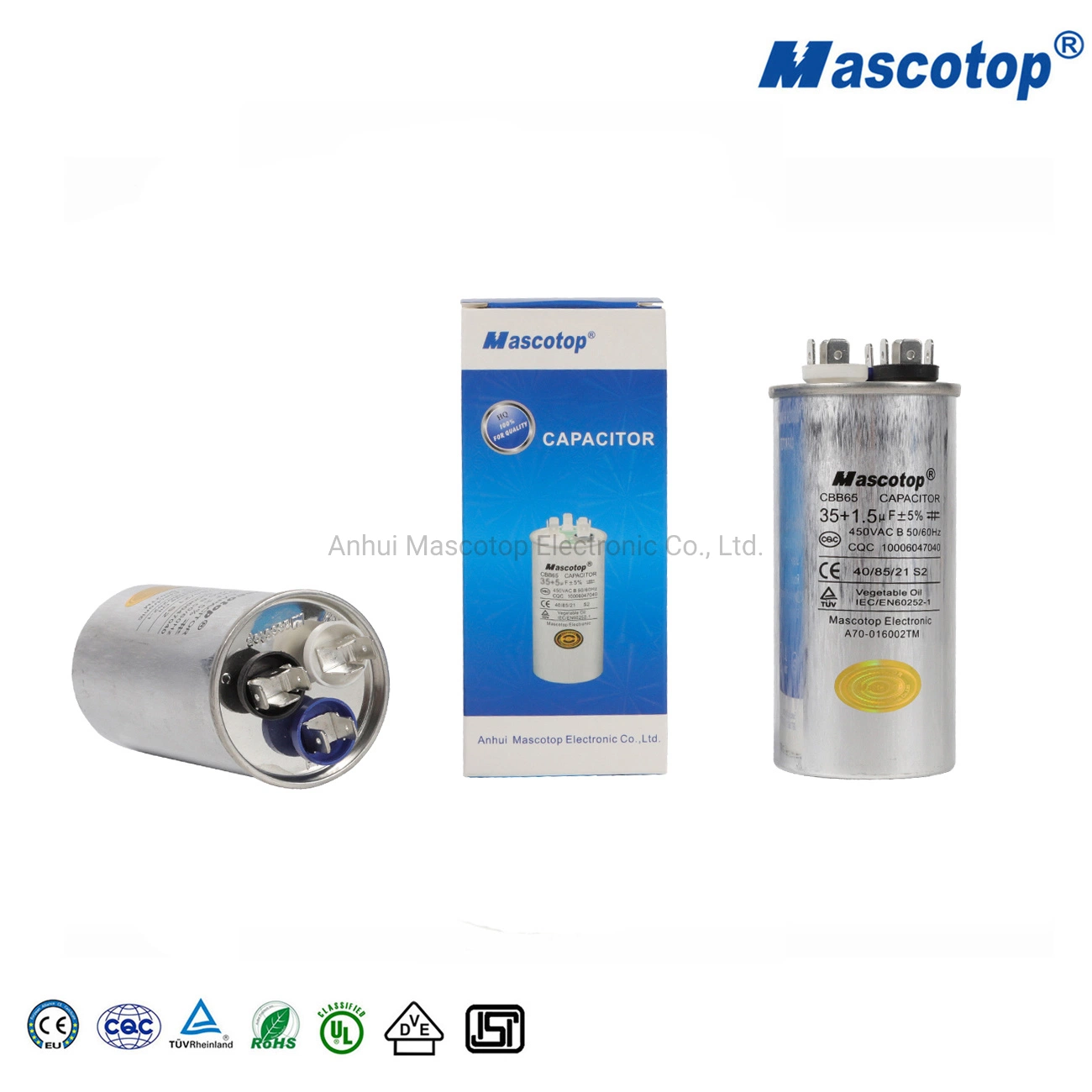 Condensador de funcionamento do motor AC Cbb65 adequado para ar condicionado 370/450 V.