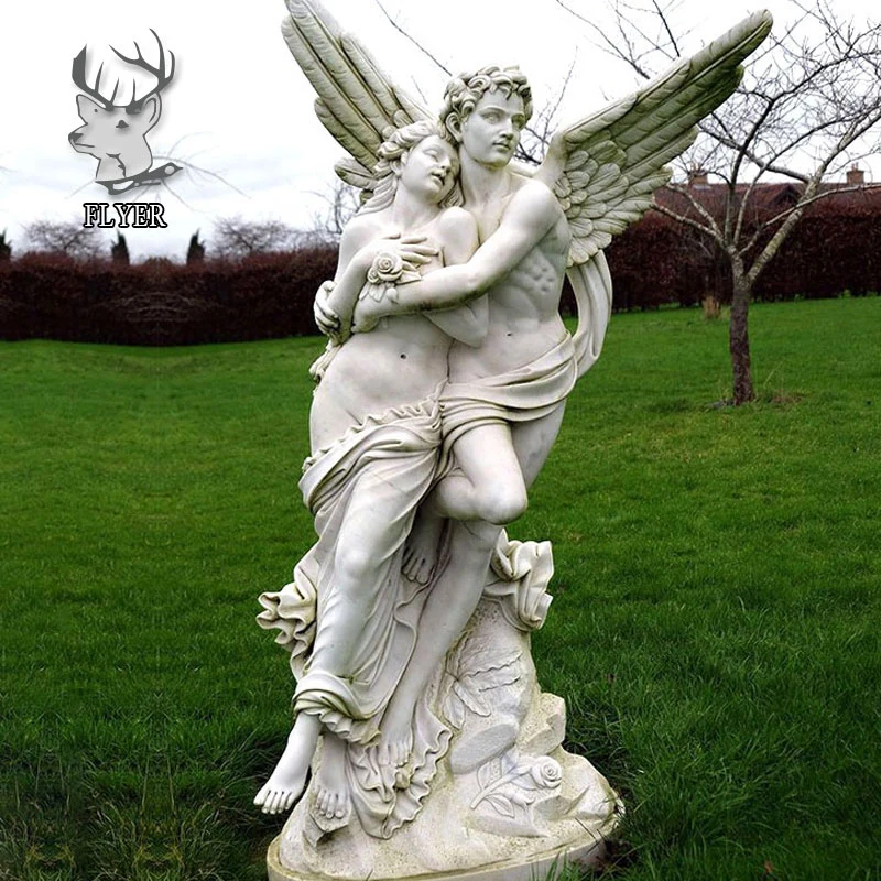 Outdoor Park Stone Figure Statue Life Size White Marble Love Cupid Amor Statue