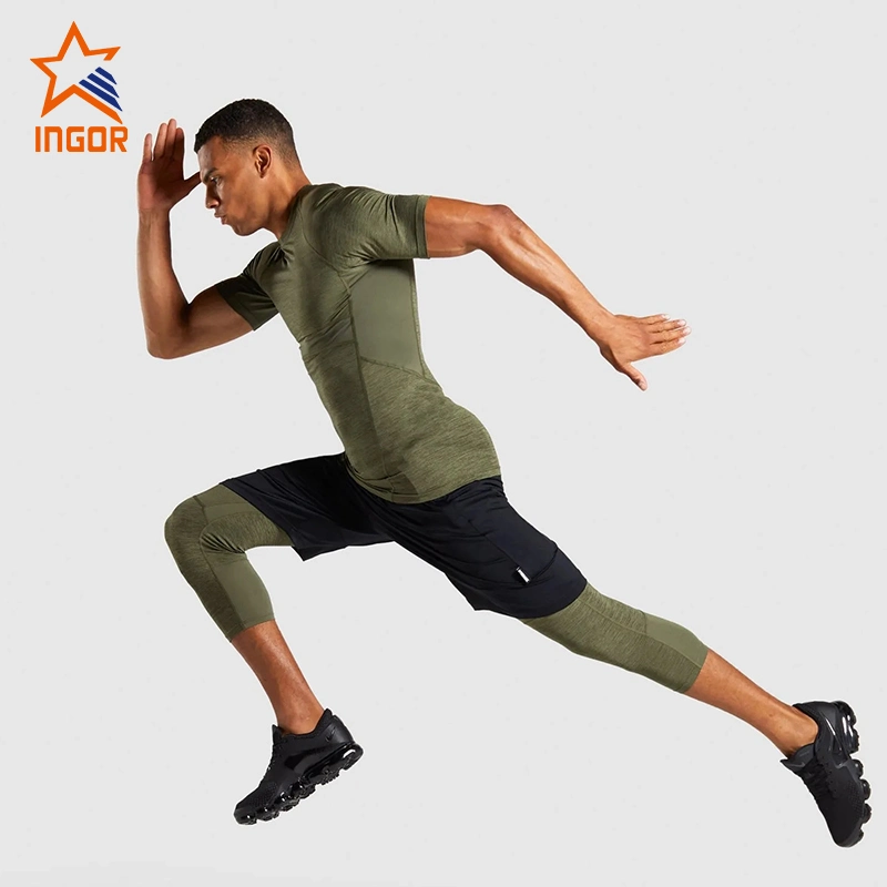 Ingorsports Kurzarm-Fitness Compression T-Shirt für Herren Sportbekleidung Laufbekleidung