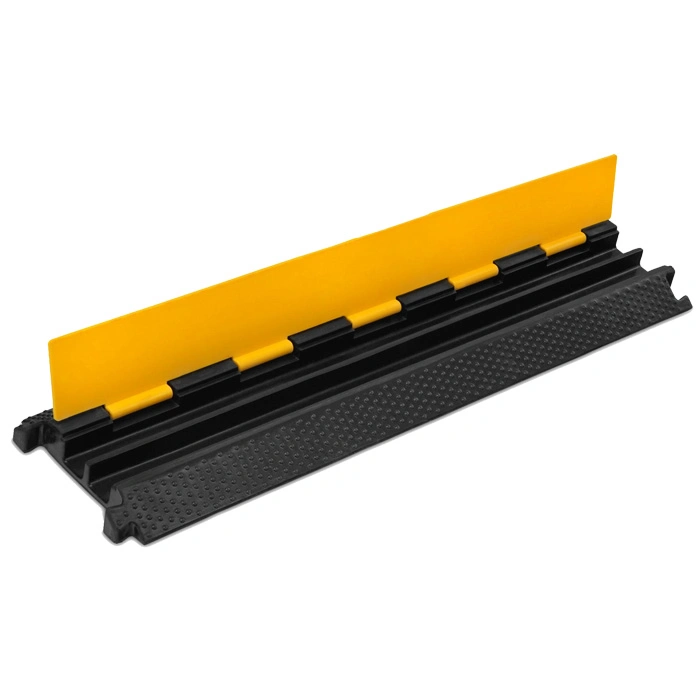 Pont de câble en caoutchouc à revêtement de sol noir et jaune à 2 canaux pour véhicule