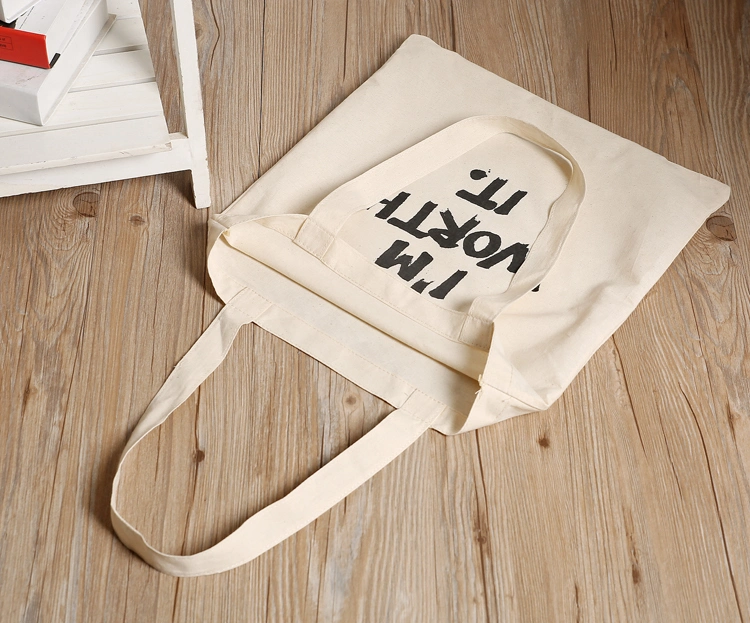 Eco Friendly Recyclable Shopping Custom Printed Logo Cotton Rope Handle Canvas Beach Tote Bag