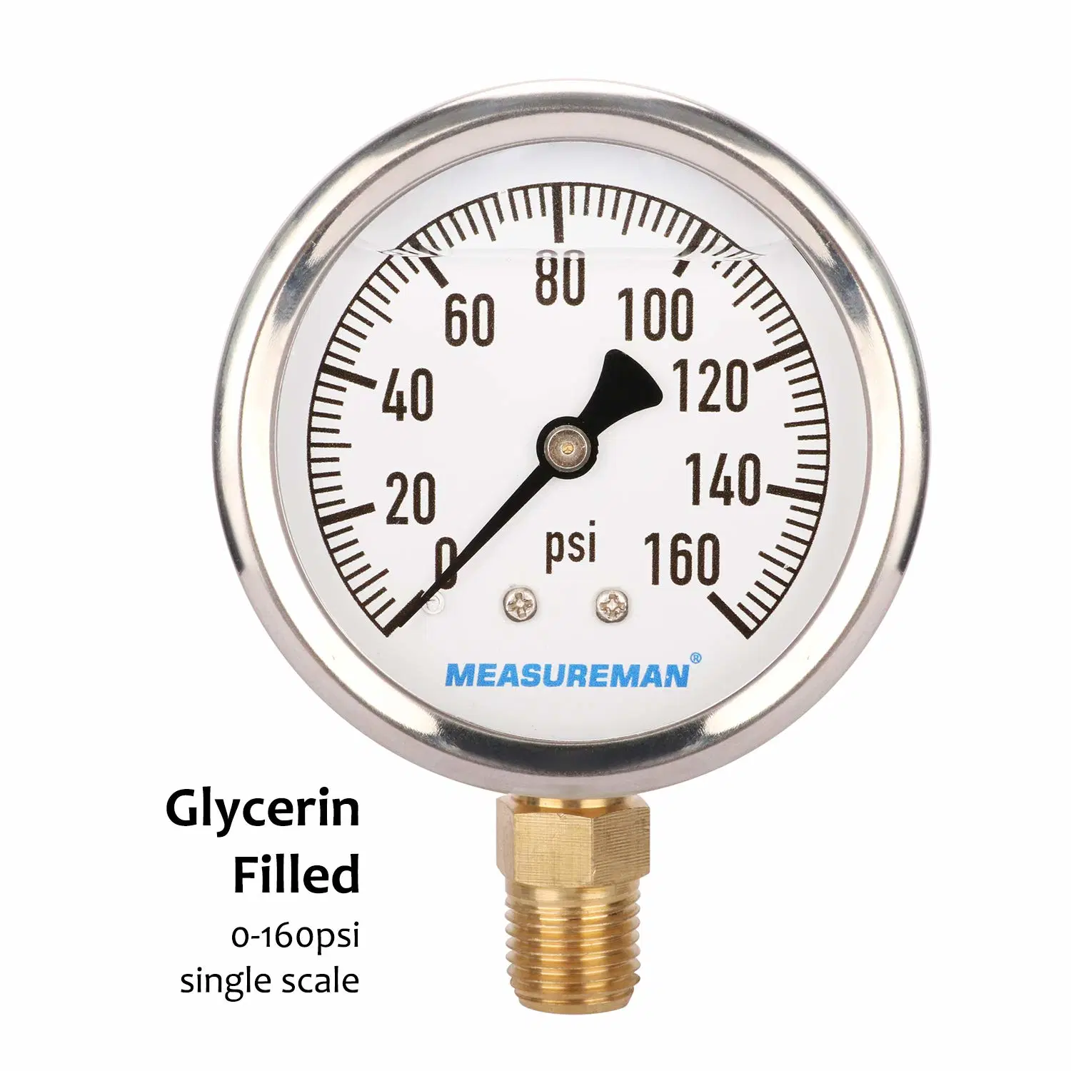 2.5'' Pressure Gauge 1/4 NPT Lower Mount Stainless Steel Case Brass Connector with Oil in It