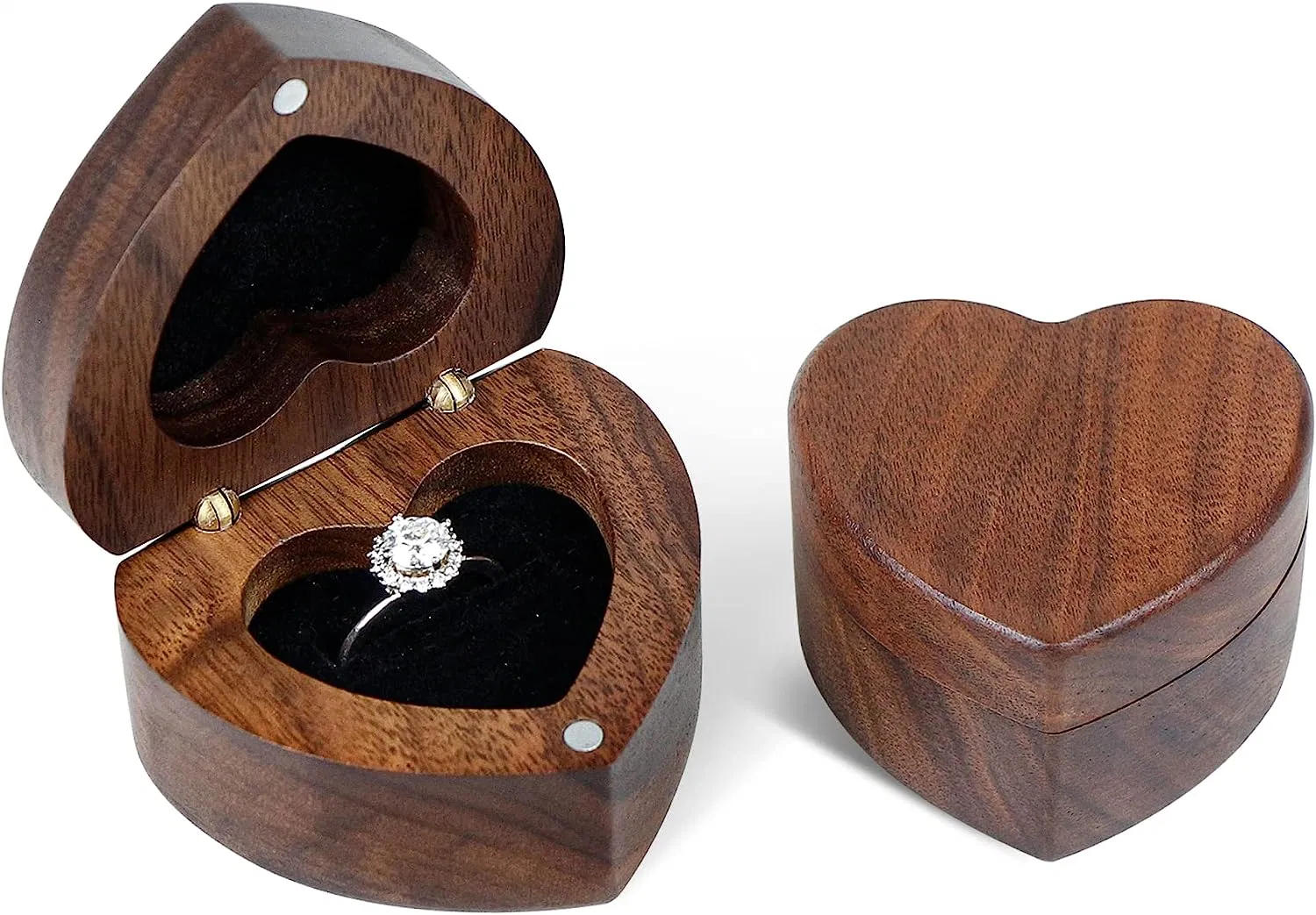 Wooden Engagement Ring Box Small Slim Flat Ring Box for Proposal, Wedding