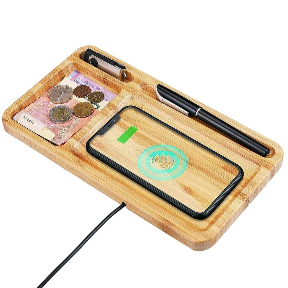 Nouvelle arrivée 2 en 1 multifonction Chargeur de bureau de la table Sans fil Bamboo 5W 10W 15W Tampon de charge sans fil