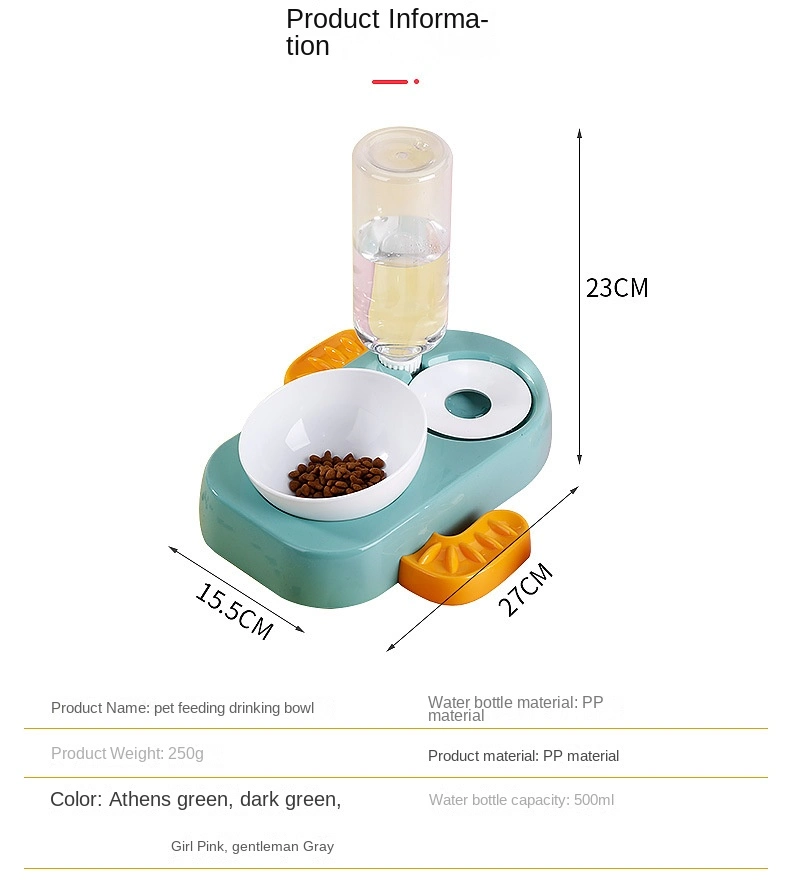 Automatic Cactus Refill Bowl Feeding and Drinking Pet Double Food Bowl 2 in 1 Feeder