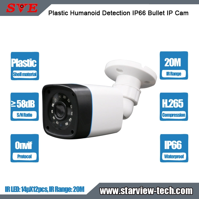 Plastic Humanoid Detection Defog WDR IP Poe CCTV Network Security H. 265 Onvif Waterproof Bullet Camera