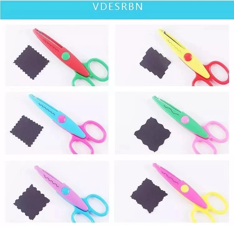 6 Styles Wholesale/Supplier Plastic Kids Design Safety Craft Scissors Decorative Edge Wave Edge Cutting Zigzag Scissors