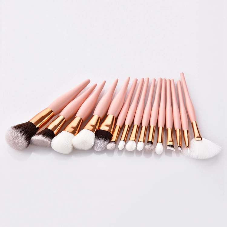 Beauty Tools 15PCS High quality/High cost performance  Makeup Brushes Set Foundation Gold Tube Pink Wooden Handle Brush Set Makeup