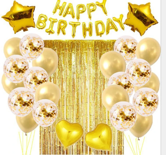 16&Prime; Black and Gold Happy Birthday Letter Balloon Set