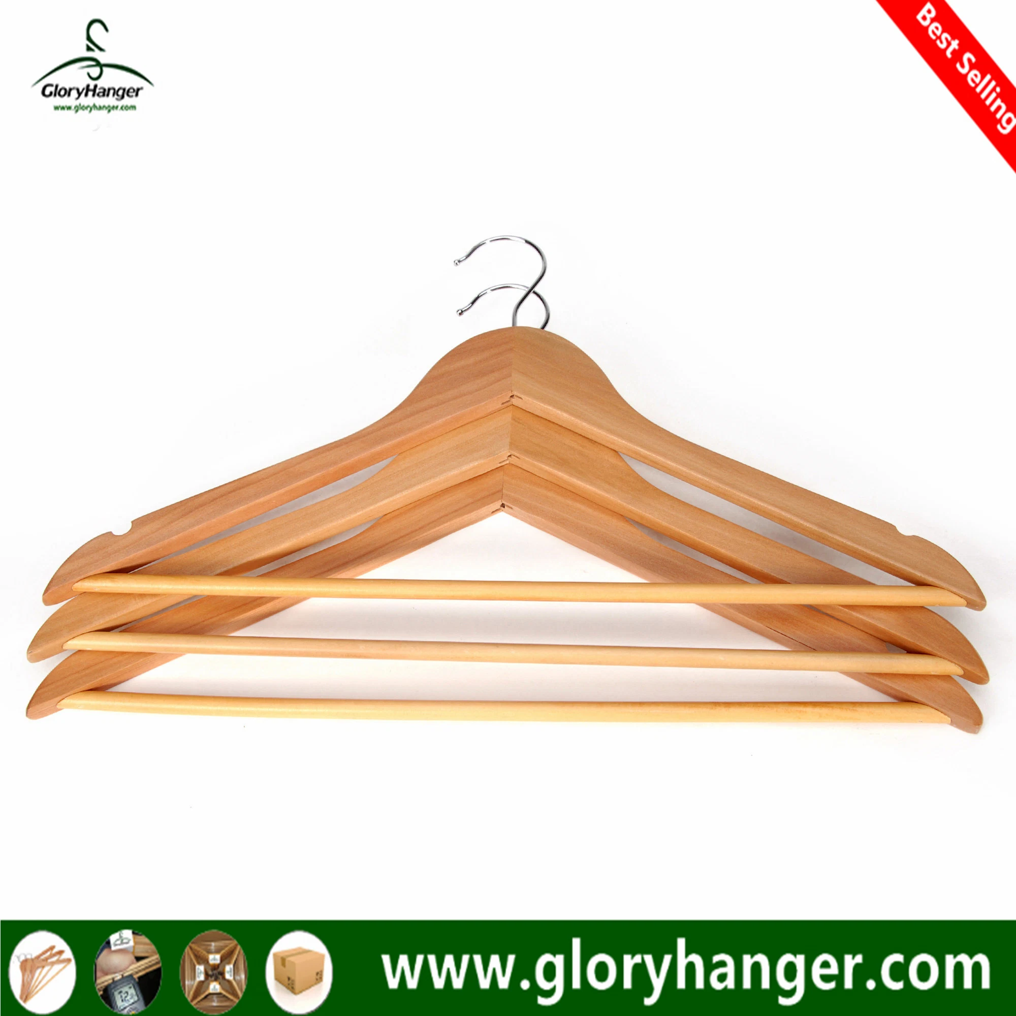 A Grade Wholesale/Supplier Top Wooden Clothes Hanger for Man Garment Furniture Hanger with Bar