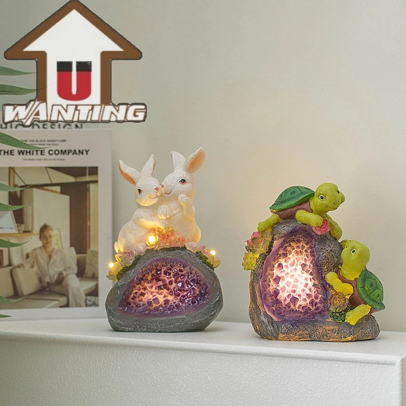 Factory Price Rabbit Solar Light Model Resin Figurines Home Decoration Gift Statue