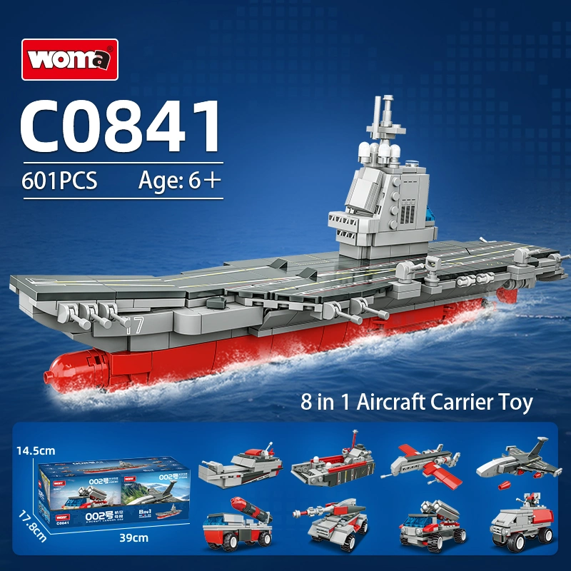 Woma Toys C0841 Student 8 in 1 Aircraft Carrier Kids Car Child Plane Educational Children Ship Bricks Building Blocks Toy Moc Game