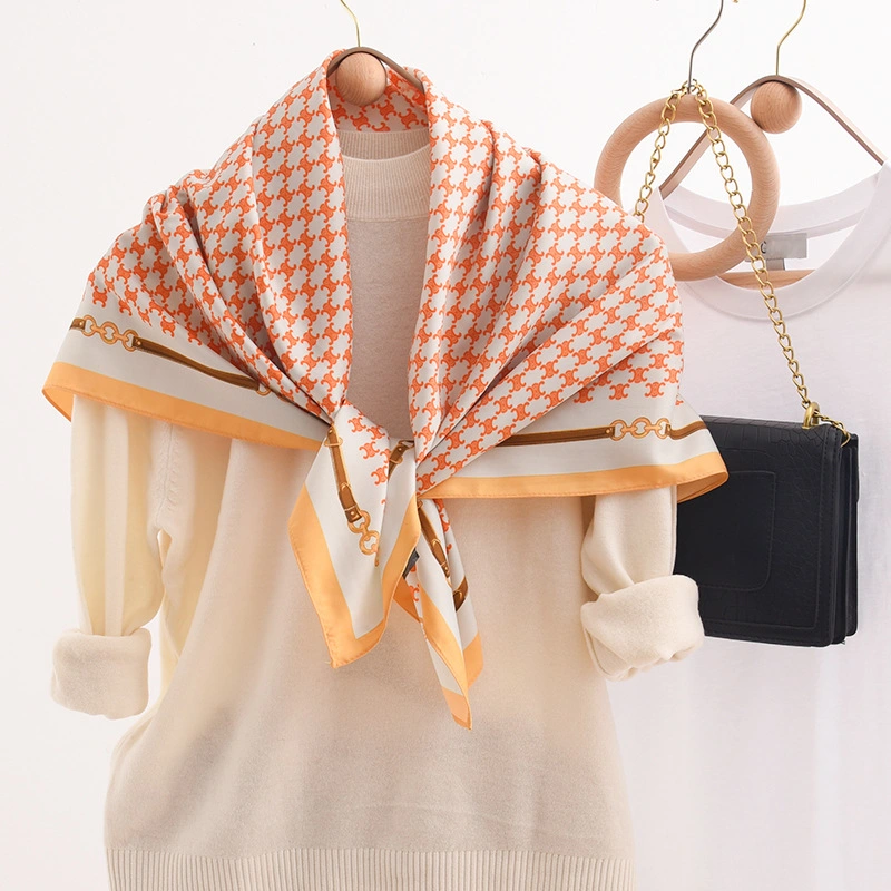 Plaid Neck Wrapping Fashion Soft Silk Feeling Hair Square Scarf for Women