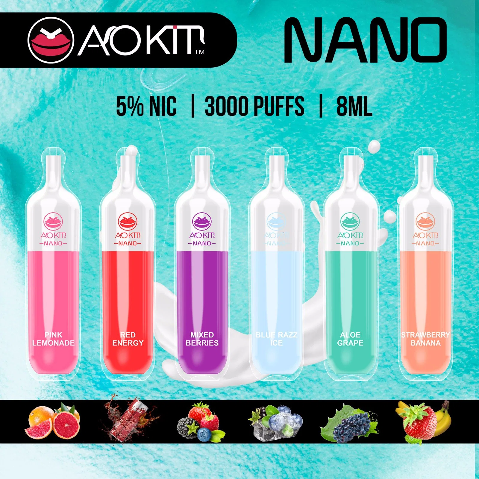 Precio directo de fábrica Aokit Nano 3000 puff Modelo nuevo Vape OEM de plumas desechables Bienvenida ODM.