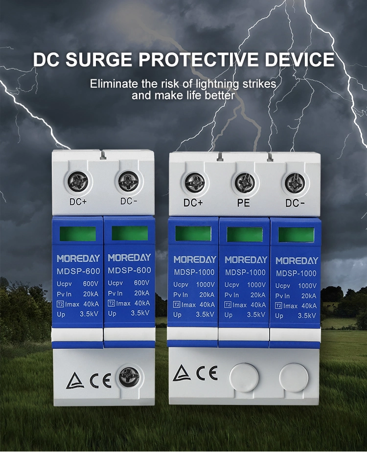 Solar Surge Protector DC SPD 2p 500V 600V 800V 1000V Outdoor Power Arrester Lightning Protection Device (Size: DC 600V, Color: 30-60KA)