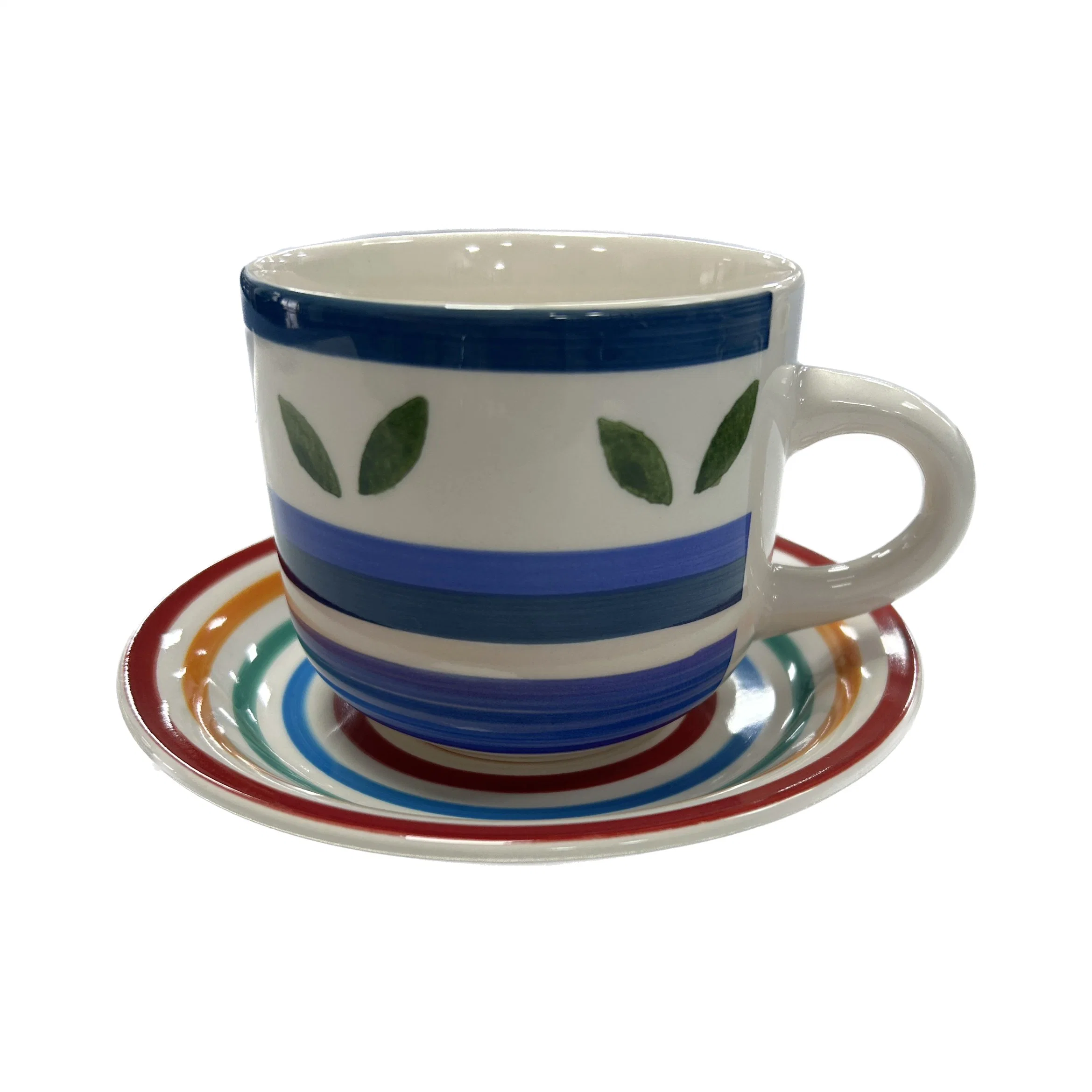 Ceramic Rainbow Mug Hand Painted Design Mug with Saucer