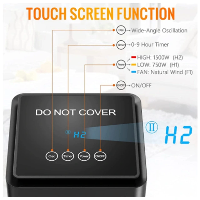 Chimenea Calefacción Ventilador Inicio LED termostato de control Touch Panel Calefactor eléctrico