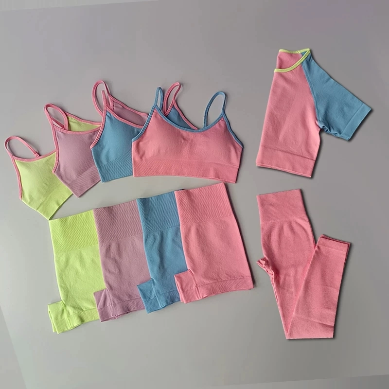 Wholesale Sweat Suits Gym Clothing Fitness Crop Top Stitching Short Suit 2/3PCS Women Yoga Set Workout Sportswear
