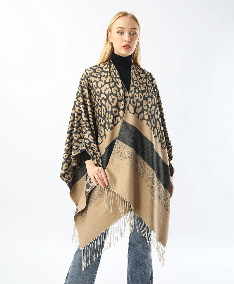 Женское пончо оптом Leopard Print Jacquard Woven для зимы