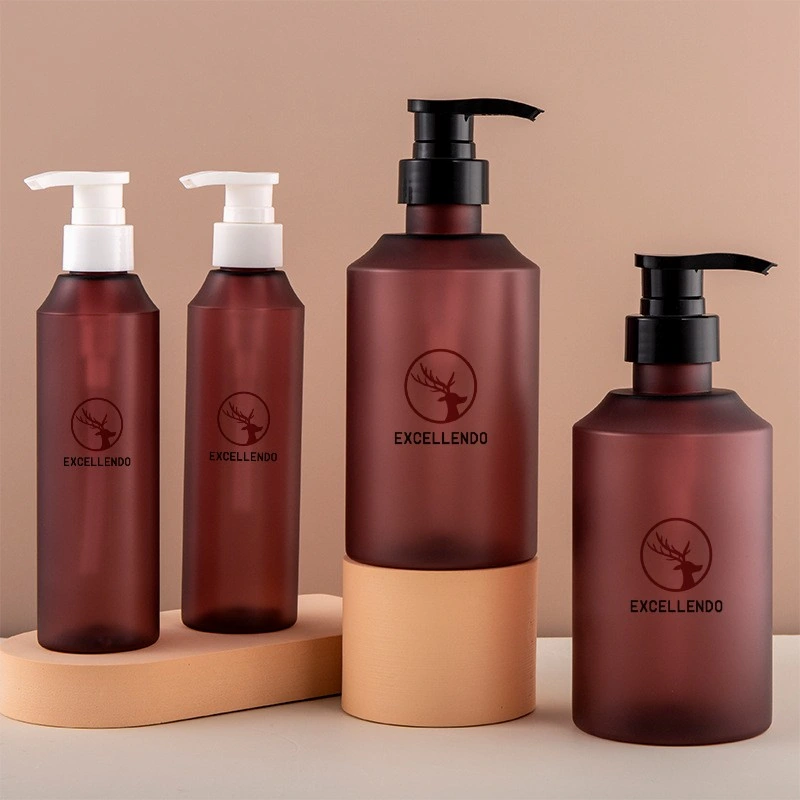 200/500ml Amber Pet Plastic Frosted Wine Gel de ducha rojo, Body Lotion Cosmetic PISADO en pendiente botella de hombro