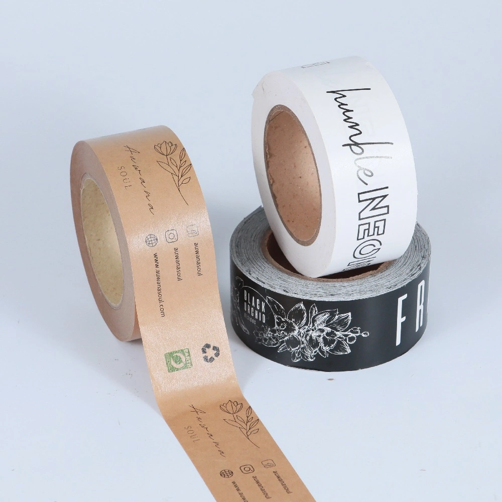 Eco Friendly Water Activated Reinforced Gummed Shipping Logo White Self Adhesive Gum Kraft Paper Packaging Tape Jumbo Roll